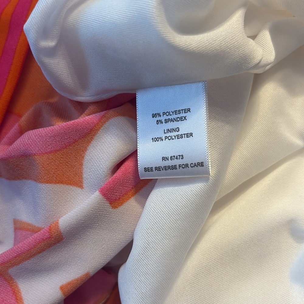 TAYLOR Geometric Fit & Flare Dress in Orange/Hot Pink/White Size 6 -- BEAUTIFUL - Picture 8 of 9